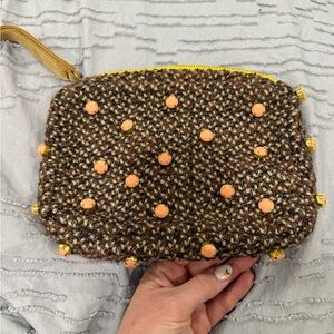 Miss Albright for Anthropologie Brown Tweed Clutch with Coral Beeds
